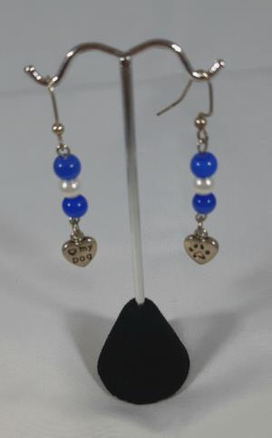 Pierced earrings with beads and (heart) my dog charm